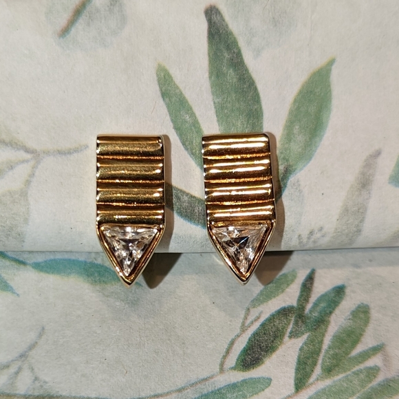 Monet Soft-Clip Gold & Crystal Earrings. EUC - Picture 2 of 5